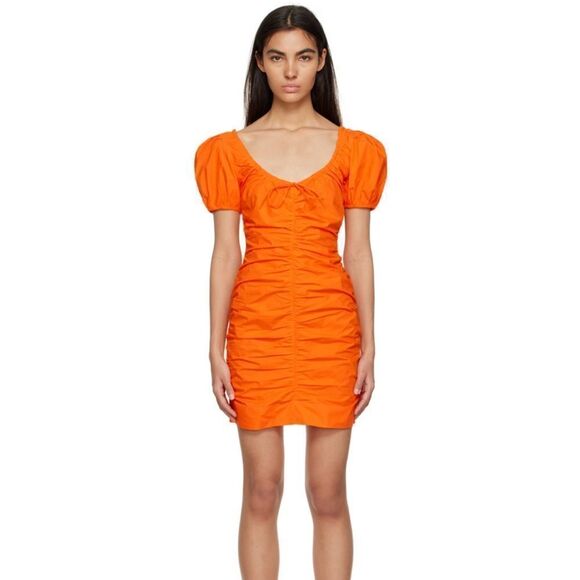 GANNI Orange Puff Sleeve Minidress - Picture 1 of 9
